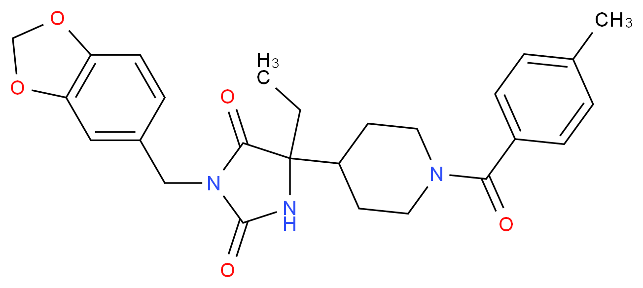 3-(1,3-benzodioxol-5-ylmethyl)-5-ethyl-5-[1-(4-methylbenzoyl)-4-piperidinyl]-2,4-imidazolidinedione_Molecular_structure_CAS_)