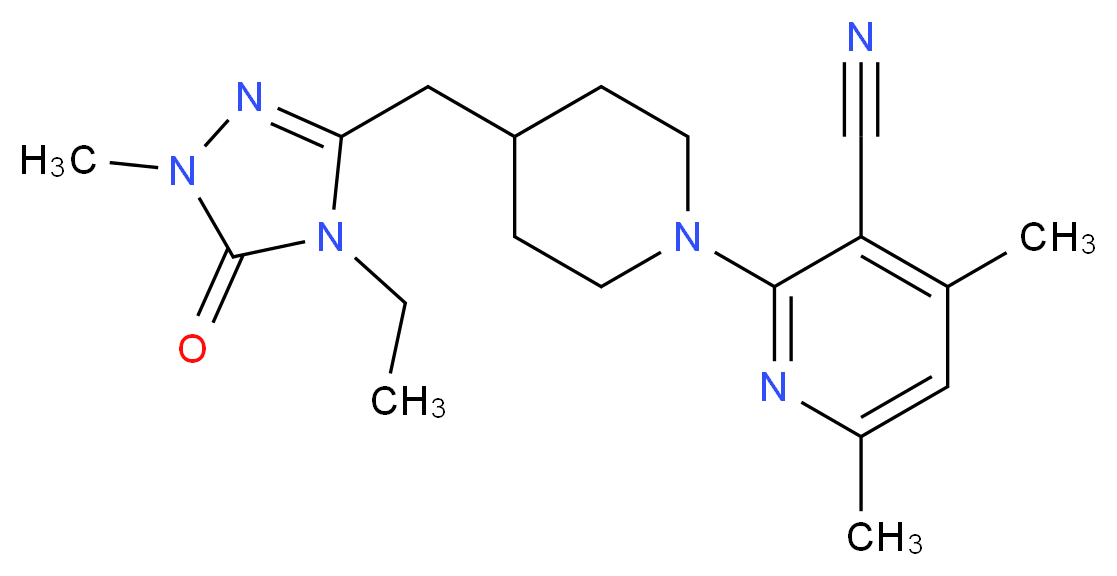 2-{4-[(4-ethyl-1-methyl-5-oxo-4,5-dihydro-1H-1,2,4-triazol-3-yl)methyl]piperidin-1-yl}-4,6-dimethylnicotinonitrile_Molecular_structure_CAS_)