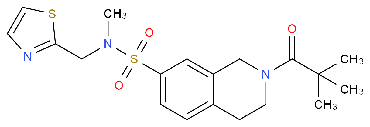 2-(2,2-dimethylpropanoyl)-N-methyl-N-(1,3-thiazol-2-ylmethyl)-1,2,3,4-tetrahydroisoquinoline-7-sulfonamide_Molecular_structure_CAS_)