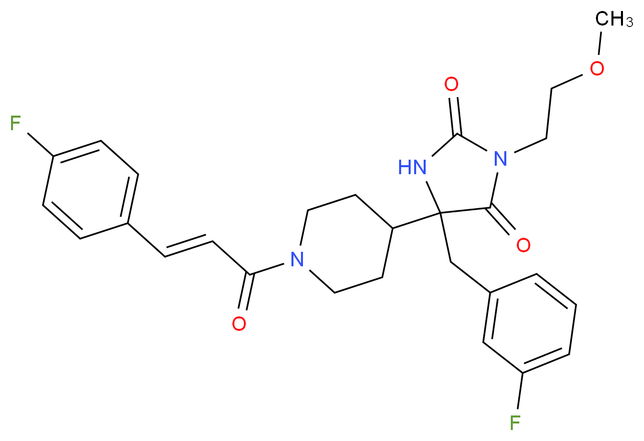 5-(3-fluorobenzyl)-5-{1-[(2E)-3-(4-fluorophenyl)-2-propenoyl]-4-piperidinyl}-3-(2-methoxyethyl)-2,4-imidazolidinedione_Molecular_structure_CAS_)