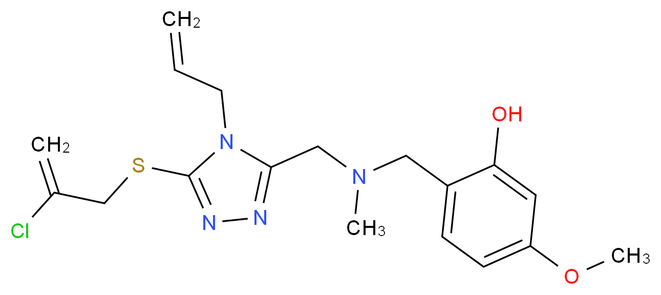 2-{[({4-allyl-5-[(2-chloro-2-propen-1-yl)thio]-4H-1,2,4-triazol-3-yl}methyl)(methyl)amino]methyl}-5-methoxyphenol_Molecular_structure_CAS_)