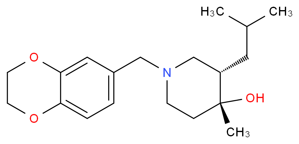 (3S*,4R*)-1-(2,3-dihydro-1,4-benzodioxin-6-ylmethyl)-3-isobutyl-4-methylpiperidin-4-ol_Molecular_structure_CAS_)