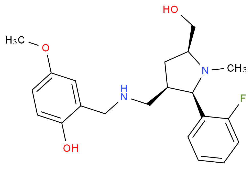 2-[({[(2R*,3R*,5S*)-2-(2-fluorophenyl)-5-(hydroxymethyl)-1-methyl-3-pyrrolidinyl]methyl}amino)methyl]-4-methoxyphenol_Molecular_structure_CAS_)