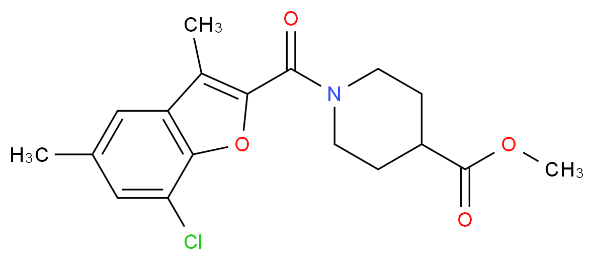methyl 1-[(7-chloro-3,5-dimethyl-1-benzofuran-2-yl)carbonyl]-4-piperidinecarboxylate_Molecular_structure_CAS_)