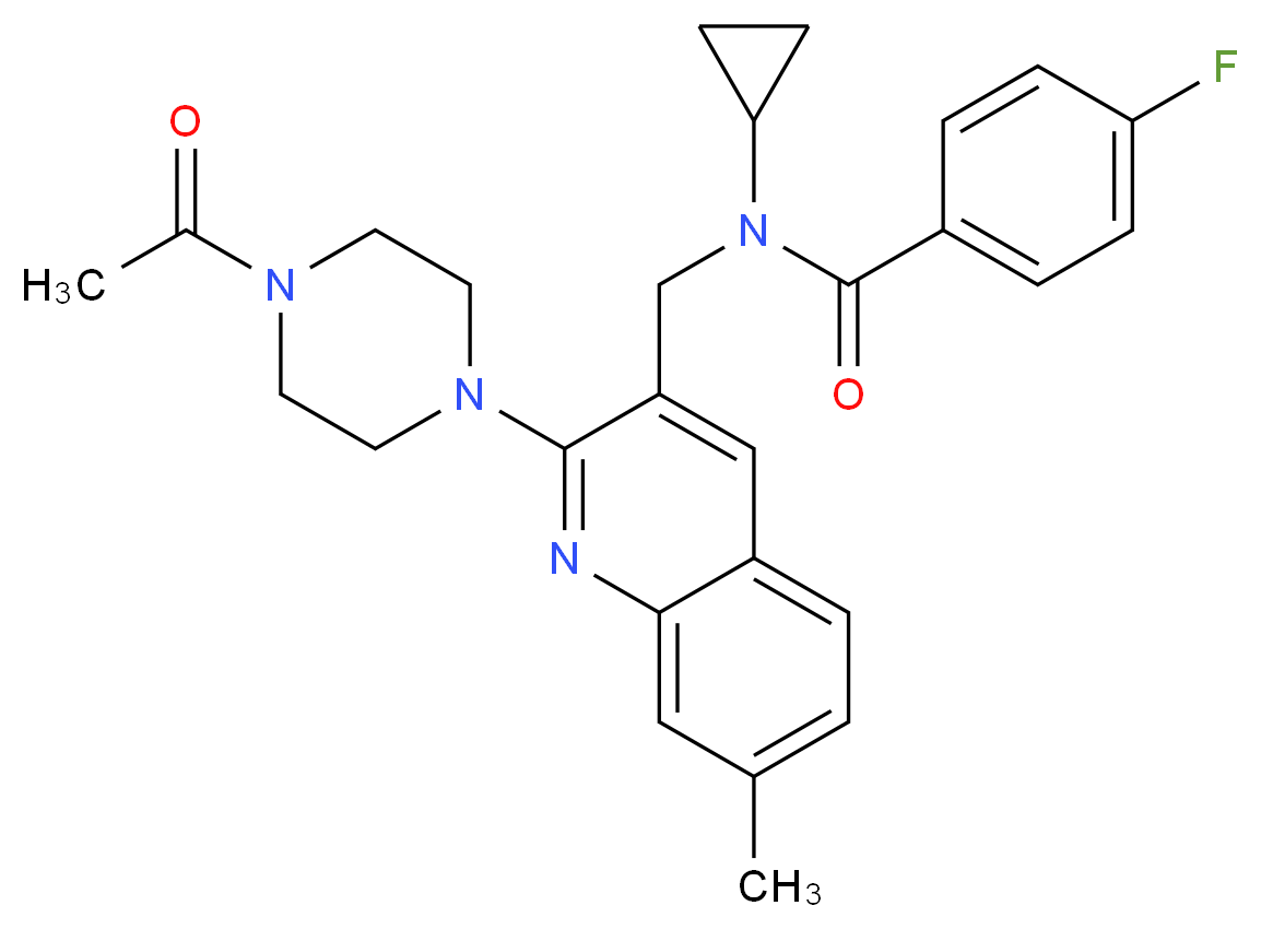 N-{[2-(4-acetyl-1-piperazinyl)-7-methyl-3-quinolinyl]methyl}-N-cyclopropyl-4-fluorobenzamide_Molecular_structure_CAS_)