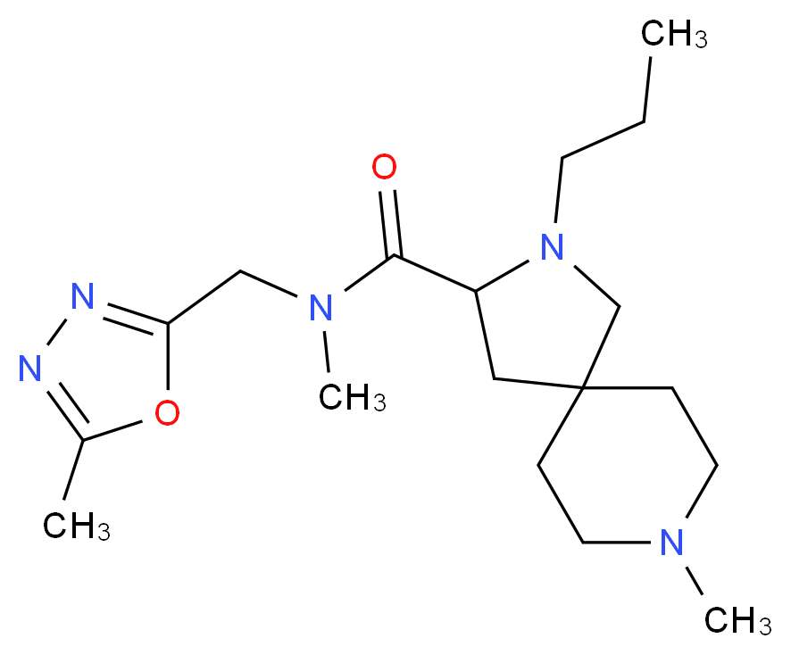 N,8-dimethyl-N-[(5-methyl-1,3,4-oxadiazol-2-yl)methyl]-2-propyl-2,8-diazaspiro[4.5]decane-3-carboxamide_Molecular_structure_CAS_)