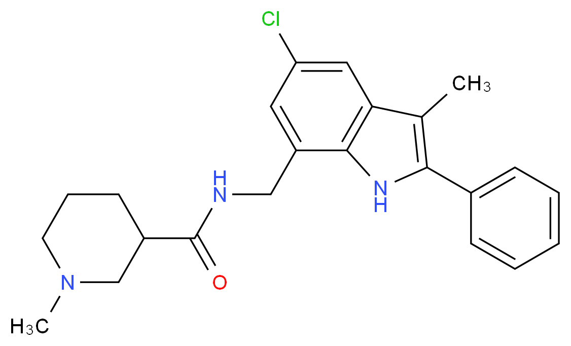N-[(5-chloro-3-methyl-2-phenyl-1H-indol-7-yl)methyl]-1-methylpiperidine-3-carboxamide_Molecular_structure_CAS_)