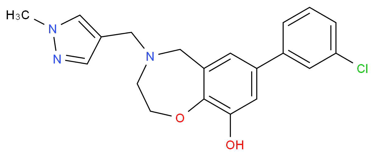 7-(3-chlorophenyl)-4-[(1-methyl-1H-pyrazol-4-yl)methyl]-2,3,4,5-tetrahydro-1,4-benzoxazepin-9-ol_Molecular_structure_CAS_)