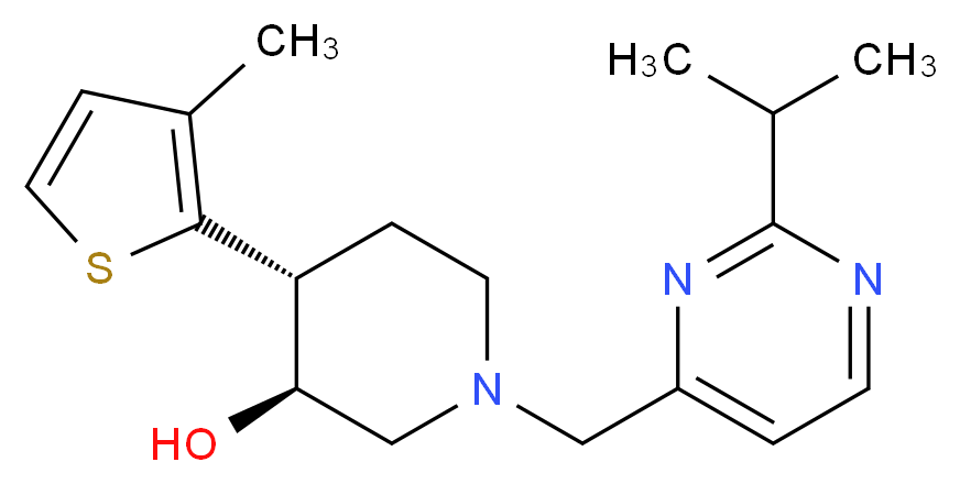 (3S*,4R*)-1-[(2-isopropylpyrimidin-4-yl)methyl]-4-(3-methyl-2-thienyl)piperidin-3-ol_Molecular_structure_CAS_)