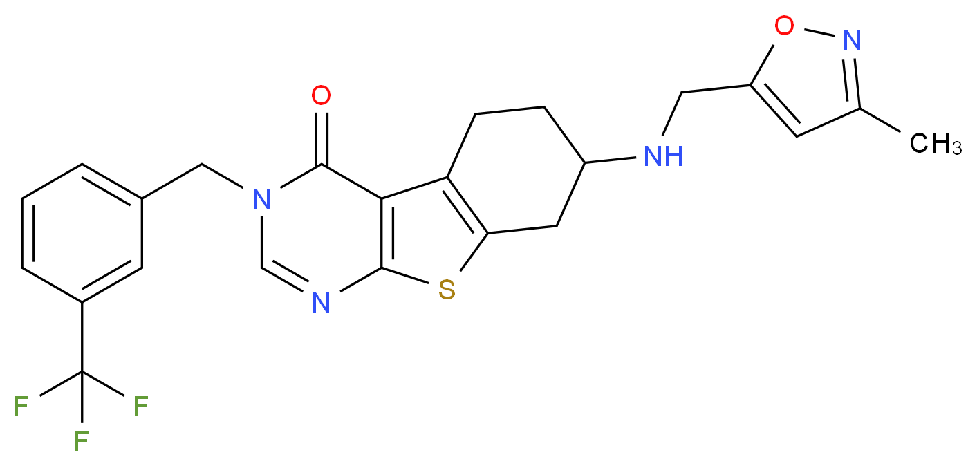 7-{[(3-methyl-5-isoxazolyl)methyl]amino}-3-[3-(trifluoromethyl)benzyl]-5,6,7,8-tetrahydro[1]benzothieno[2,3-d]pyrimidin-4(3H)-one_Molecular_structure_CAS_)