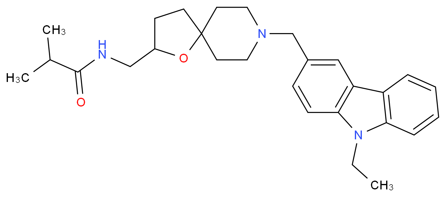 N-({8-[(9-ethyl-9H-carbazol-3-yl)methyl]-1-oxa-8-azaspiro[4.5]dec-2-yl}methyl)-2-methylpropanamide_Molecular_structure_CAS_)