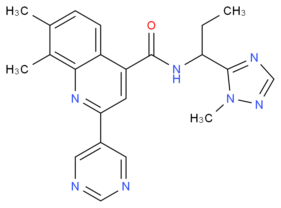 7,8-dimethyl-N-[1-(1-methyl-1H-1,2,4-triazol-5-yl)propyl]-2-pyrimidin-5-ylquinoline-4-carboxamide_Molecular_structure_CAS_)