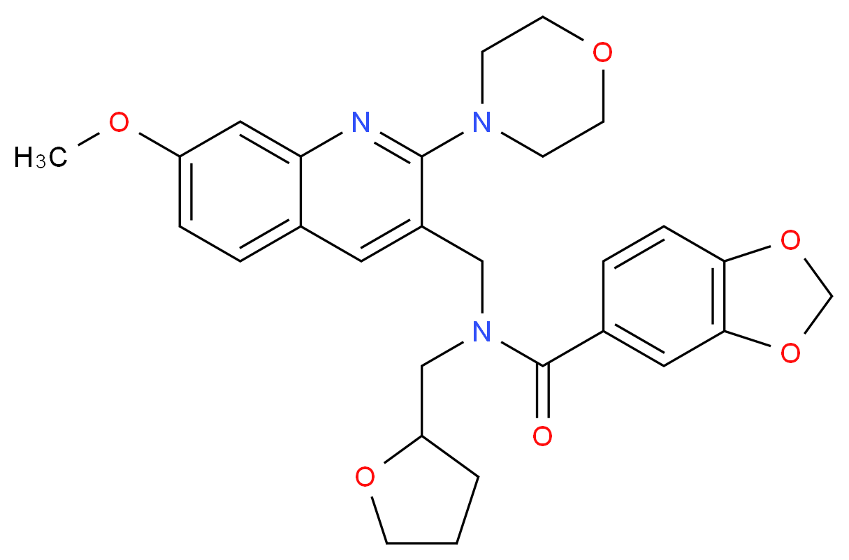 N-{[7-methoxy-2-(4-morpholinyl)-3-quinolinyl]methyl}-N-(tetrahydro-2-furanylmethyl)-1,3-benzodioxole-5-carboxamide_Molecular_structure_CAS_)