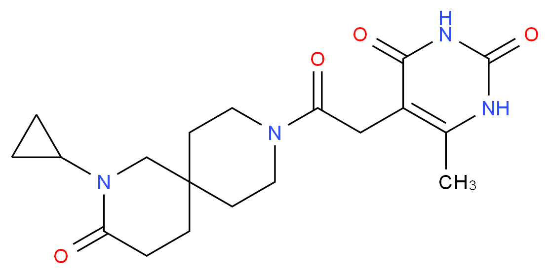 5-[2-(2-cyclopropyl-3-oxo-2,9-diazaspiro[5.5]undec-9-yl)-2-oxoethyl]-6-methylpyrimidine-2,4(1H,3H)-dione_Molecular_structure_CAS_)