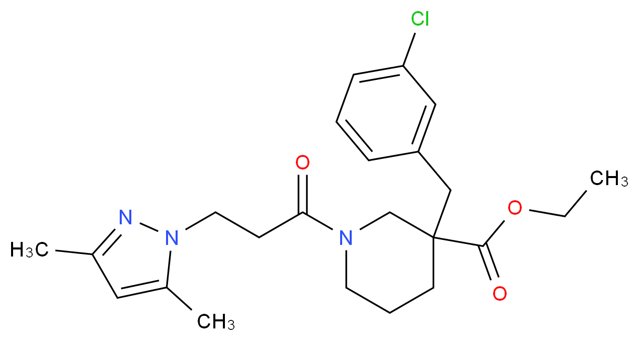 ethyl 3-(3-chlorobenzyl)-1-[3-(3,5-dimethyl-1H-pyrazol-1-yl)propanoyl]-3-piperidinecarboxylate_Molecular_structure_CAS_)