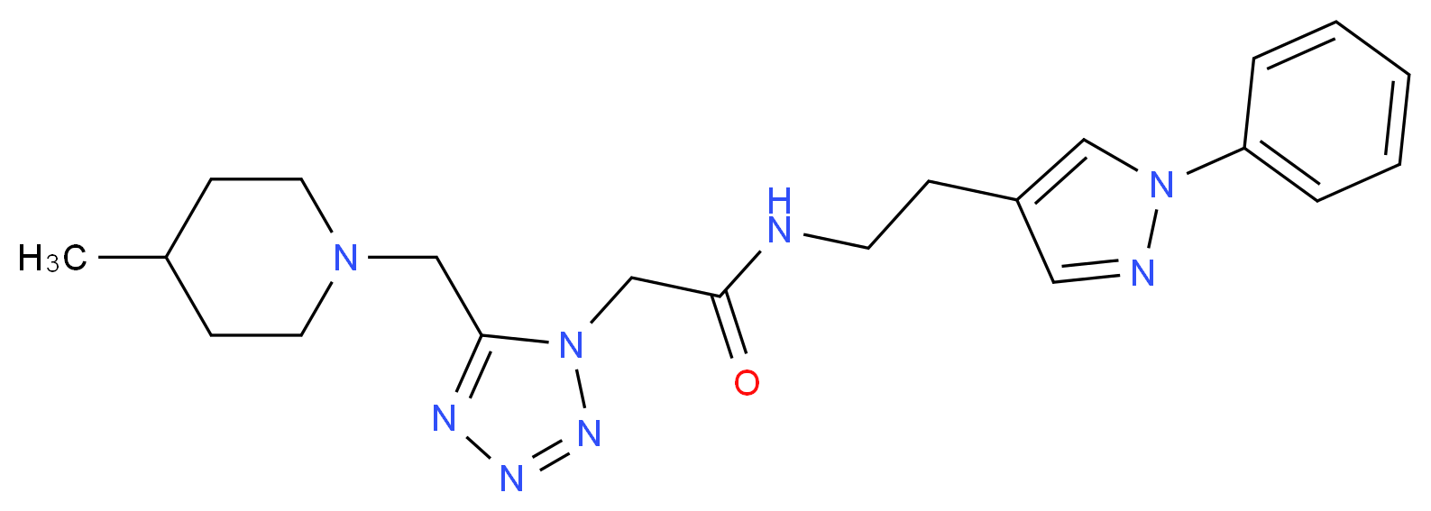 2-{5-[(4-methyl-1-piperidinyl)methyl]-1H-tetrazol-1-yl}-N-[2-(1-phenyl-1H-pyrazol-4-yl)ethyl]acetamide_Molecular_structure_CAS_)