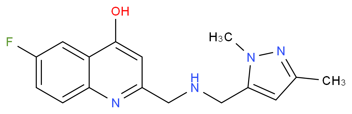 2-({[(1,3-dimethyl-1H-pyrazol-5-yl)methyl]amino}methyl)-6-fluoroquinolin-4-ol_Molecular_structure_CAS_)