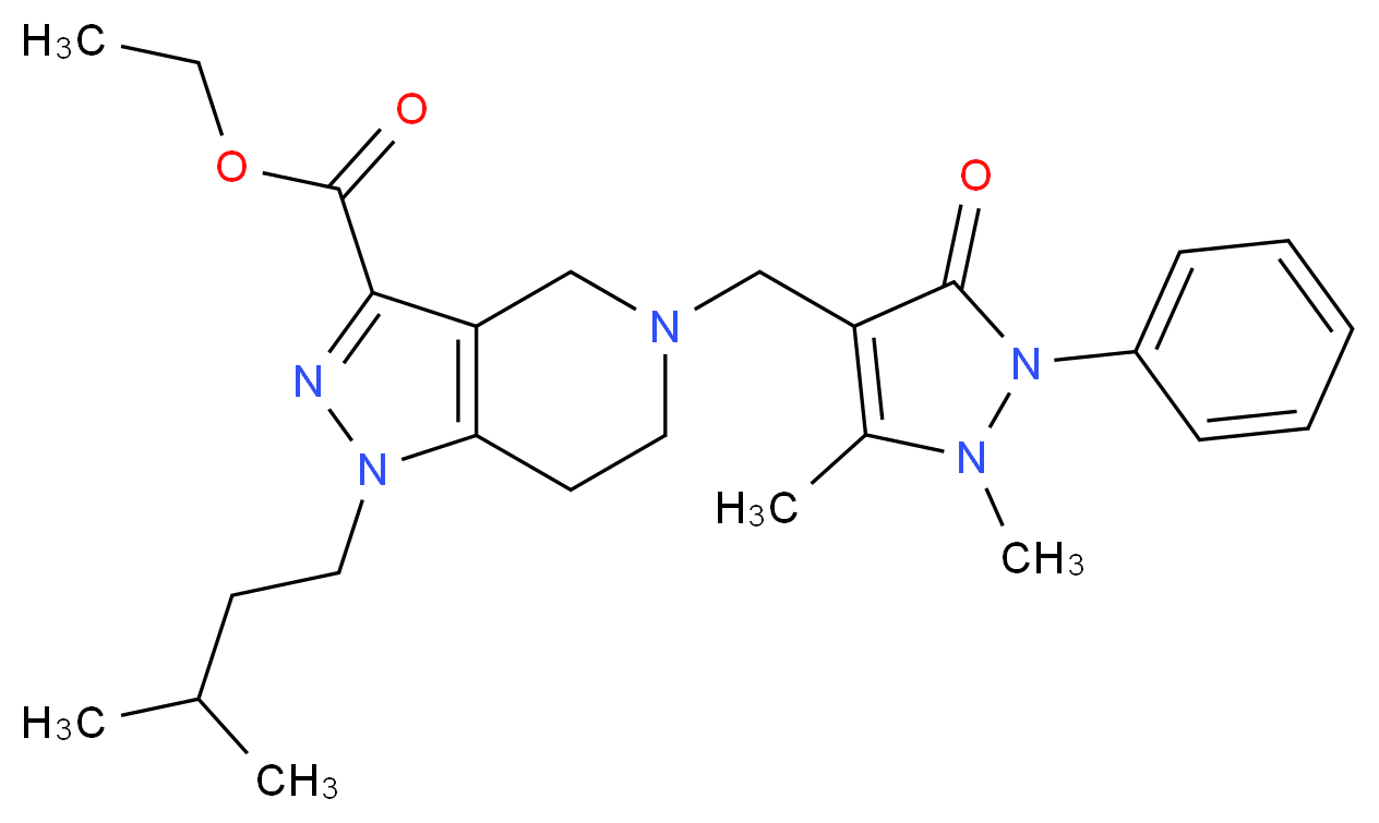 ethyl 5-[(1,5-dimethyl-3-oxo-2-phenyl-2,3-dihydro-1H-pyrazol-4-yl)methyl]-1-(3-methylbutyl)-4,5,6,7-tetrahydro-1H-pyrazolo[4,3-c]pyridine-3-carboxylate_Molecular_structure_CAS_)