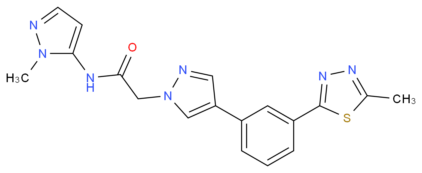 N-(1-methyl-1H-pyrazol-5-yl)-2-{4-[3-(5-methyl-1,3,4-thiadiazol-2-yl)phenyl]-1H-pyrazol-1-yl}acetamide_Molecular_structure_CAS_)