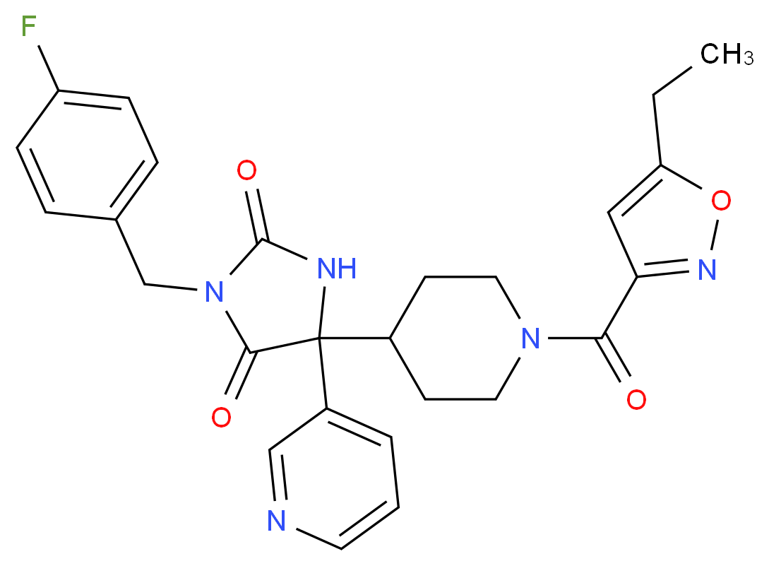 5-{1-[(5-ethyl-3-isoxazolyl)carbonyl]-4-piperidinyl}-3-(4-fluorobenzyl)-5-(3-pyridinyl)-2,4-imidazolidinedione_Molecular_structure_CAS_)