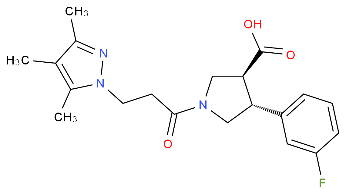 (3S*,4R*)-4-(3-fluorophenyl)-1-[3-(3,4,5-trimethyl-1H-pyrazol-1-yl)propanoyl]pyrrolidine-3-carboxylic acid_Molecular_structure_CAS_)