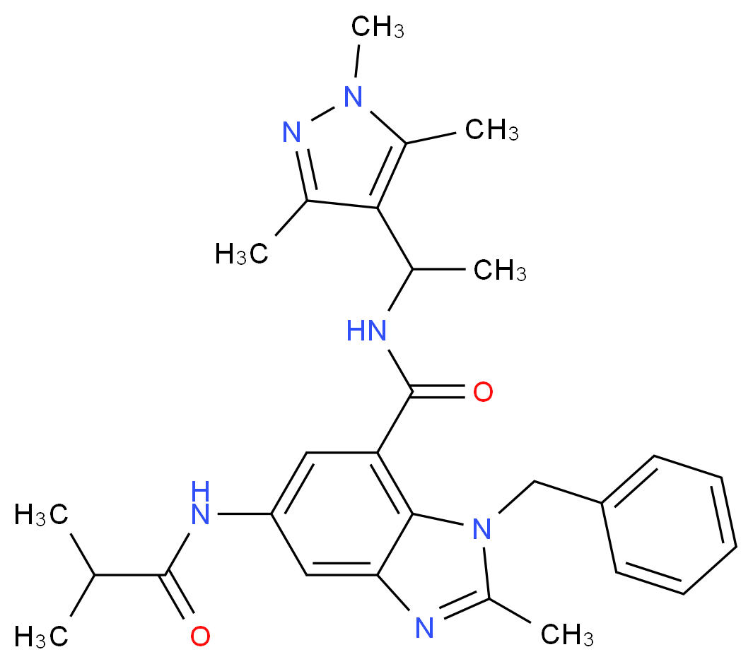 1-benzyl-5-(isobutyrylamino)-2-methyl-N-[1-(1,3,5-trimethyl-1H-pyrazol-4-yl)ethyl]-1H-benzimidazole-7-carboxamide_Molecular_structure_CAS_)