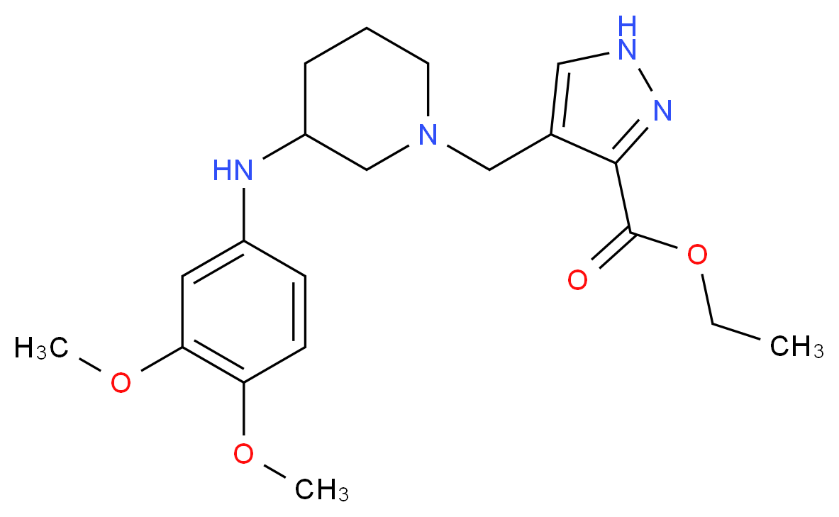 ethyl 4-({3-[(3,4-dimethoxyphenyl)amino]-1-piperidinyl}methyl)-1H-pyrazole-3-carboxylate_Molecular_structure_CAS_)