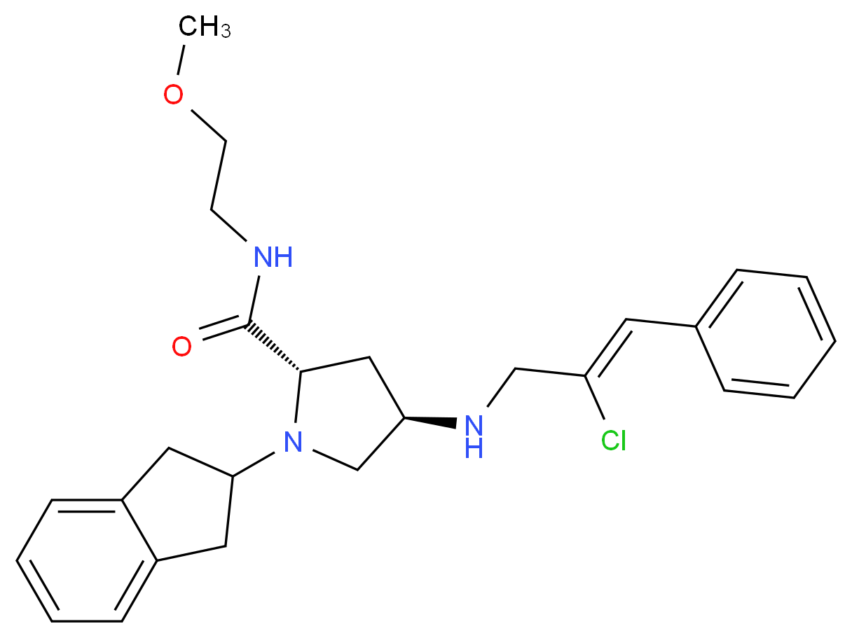 (4R)-4-{[(2Z)-2-chloro-3-phenyl-2-propen-1-yl]amino}-1-(2,3-dihydro-1H-inden-2-yl)-N-(2-methoxyethyl)-L-prolinamide_Molecular_structure_CAS_)