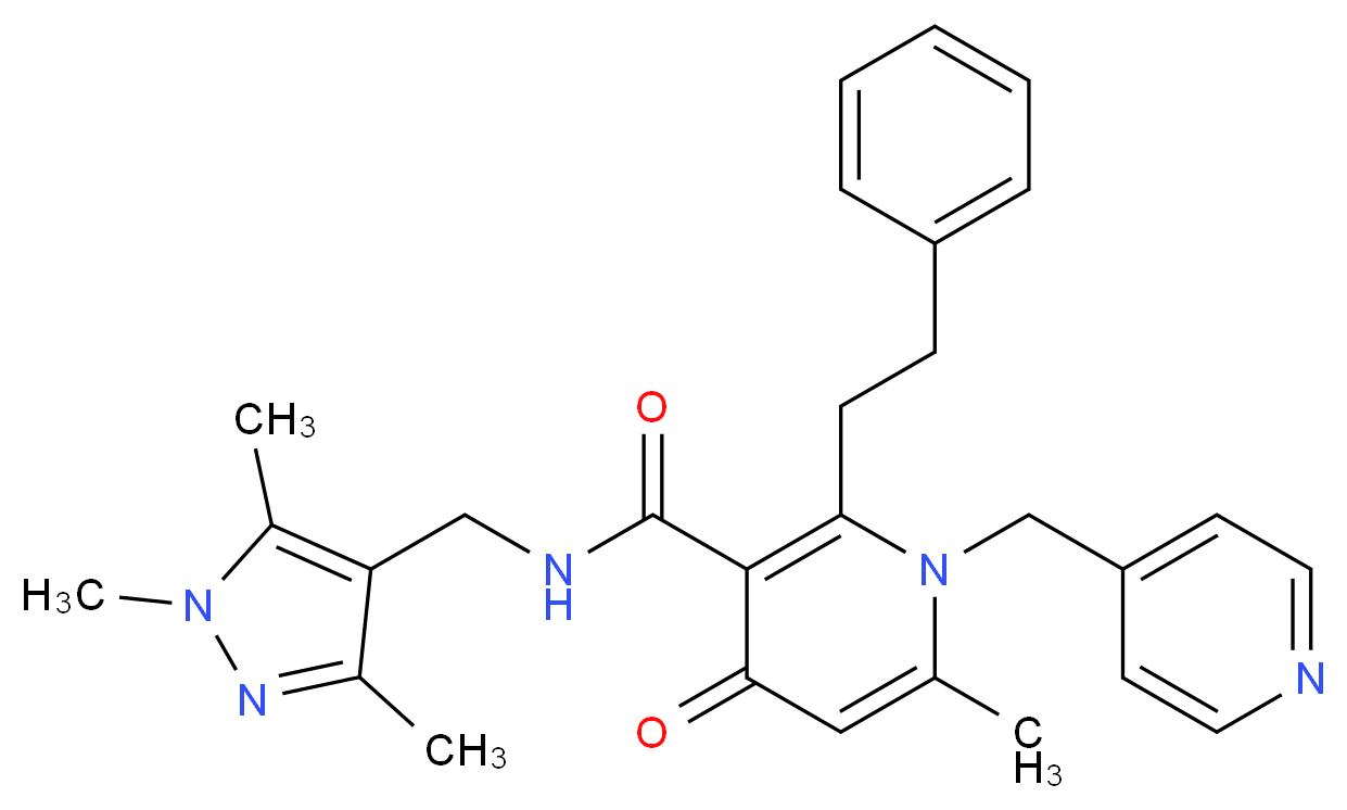 6-methyl-4-oxo-2-(2-phenylethyl)-1-(4-pyridinylmethyl)-N-[(1,3,5-trimethyl-1H-pyrazol-4-yl)methyl]-1,4-dihydro-3-pyridinecarboxamide_Molecular_structure_CAS_)