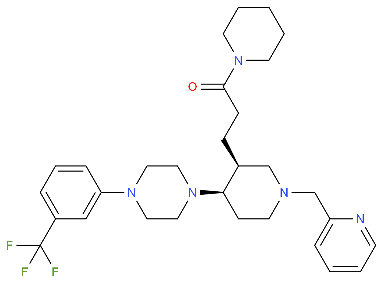 1-[(3S*,4R*)-3-[3-oxo-3-(1-piperidinyl)propyl]-1-(2-pyridinylmethyl)-4-piperidinyl]-4-[3-(trifluoromethyl)phenyl]piperazine_Molecular_structure_CAS_)