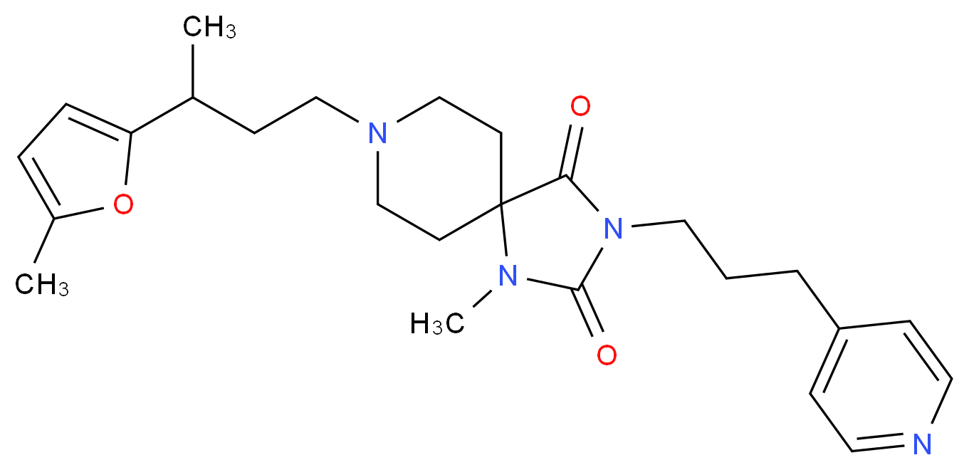 1-methyl-8-[3-(5-methyl-2-furyl)butyl]-3-[3-(4-pyridinyl)propyl]-1,3,8-triazaspiro[4.5]decane-2,4-dione_Molecular_structure_CAS_)