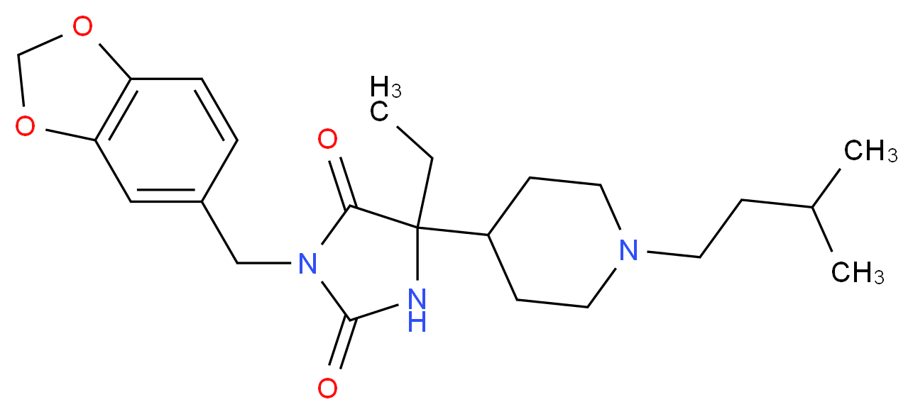 3-(1,3-benzodioxol-5-ylmethyl)-5-ethyl-5-[1-(3-methylbutyl)-4-piperidinyl]-2,4-imidazolidinedione_Molecular_structure_CAS_)