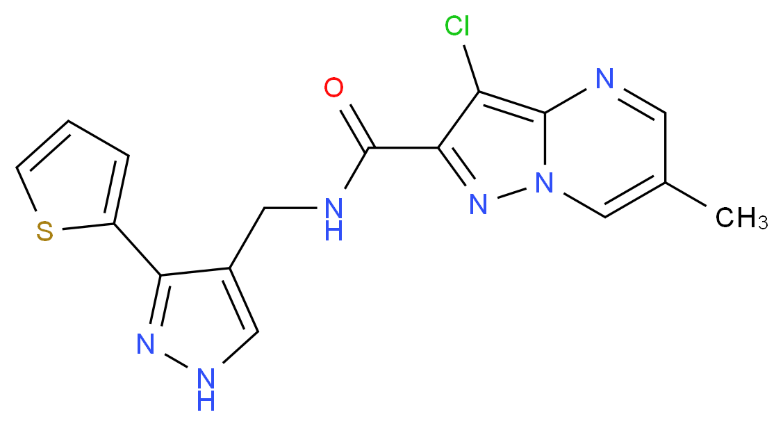 3-chloro-6-methyl-N-{[3-(2-thienyl)-1H-pyrazol-4-yl]methyl}pyrazolo[1,5-a]pyrimidine-2-carboxamide_Molecular_structure_CAS_)