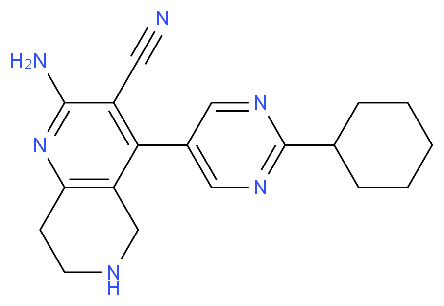 2-amino-4-(2-cyclohexyl-5-pyrimidinyl)-5,6,7,8-tetrahydro-1,6-naphthyridine-3-carbonitrile_Molecular_structure_CAS_)