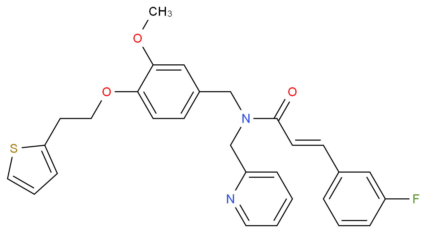 (2E)-3-(3-fluorophenyl)-N-{3-methoxy-4-[2-(2-thienyl)ethoxy]benzyl}-N-(2-pyridinylmethyl)acrylamide_Molecular_structure_CAS_)