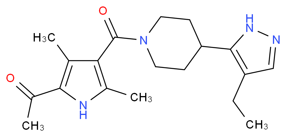 1-(4-{[4-(4-ethyl-1H-pyrazol-5-yl)piperidin-1-yl]carbonyl}-3,5-dimethyl-1H-pyrrol-2-yl)ethanone_Molecular_structure_CAS_)