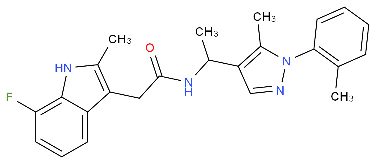 2-(7-fluoro-2-methyl-1H-indol-3-yl)-N-{1-[5-methyl-1-(2-methylphenyl)-1H-pyrazol-4-yl]ethyl}acetamide_Molecular_structure_CAS_)