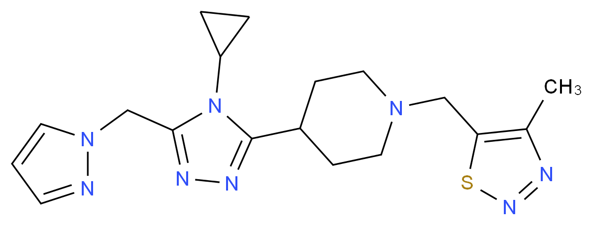 4-[4-cyclopropyl-5-(1H-pyrazol-1-ylmethyl)-4H-1,2,4-triazol-3-yl]-1-[(4-methyl-1,2,3-thiadiazol-5-yl)methyl]piperidine_Molecular_structure_CAS_)