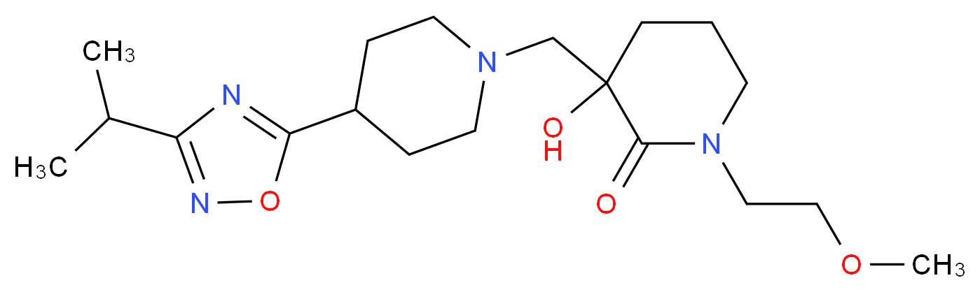 3-hydroxy-3-{[4-(3-isopropyl-1,2,4-oxadiazol-5-yl)piperidin-1-yl]methyl}-1-(2-methoxyethyl)piperidin-2-one_Molecular_structure_CAS_)