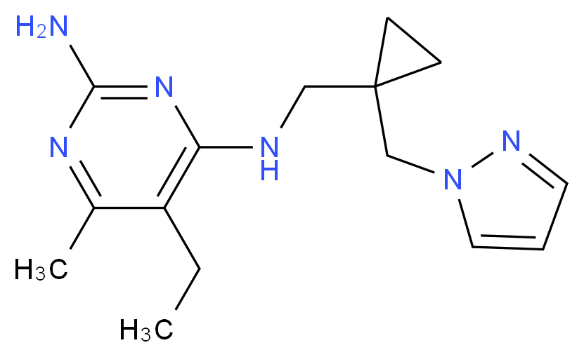 5-ethyl-6-methyl-N~4~-{[1-(1H-pyrazol-1-ylmethyl)cyclopropyl]methyl}pyrimidine-2,4-diamine_Molecular_structure_CAS_)