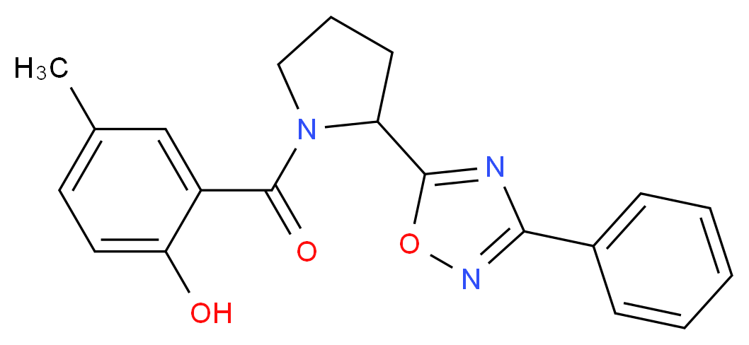 4-methyl-2-{[2-(3-phenyl-1,2,4-oxadiazol-5-yl)-1-pyrrolidinyl]carbonyl}phenol_Molecular_structure_CAS_)