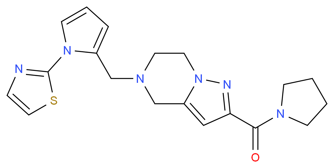 2-(pyrrolidin-1-ylcarbonyl)-5-{[1-(1,3-thiazol-2-yl)-1H-pyrrol-2-yl]methyl}-4,5,6,7-tetrahydropyrazolo[1,5-a]pyrazine_Molecular_structure_CAS_)