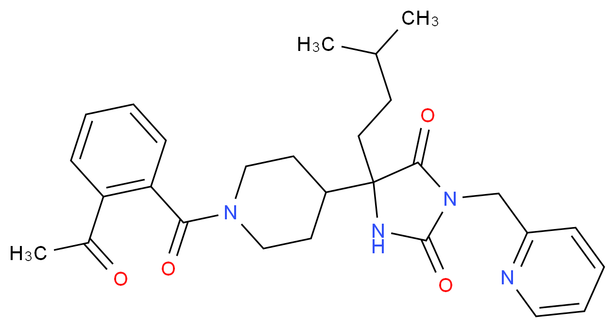 5-[1-(2-acetylbenzoyl)-4-piperidinyl]-5-(3-methylbutyl)-3-(2-pyridinylmethyl)-2,4-imidazolidinedione_Molecular_structure_CAS_)