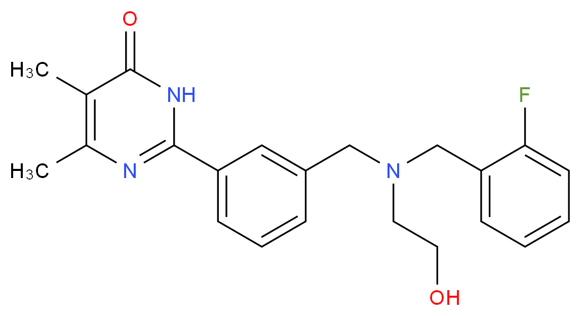 2-(3-{[(2-fluorobenzyl)(2-hydroxyethyl)amino]methyl}phenyl)-5,6-dimethylpyrimidin-4(3H)-one_Molecular_structure_CAS_)