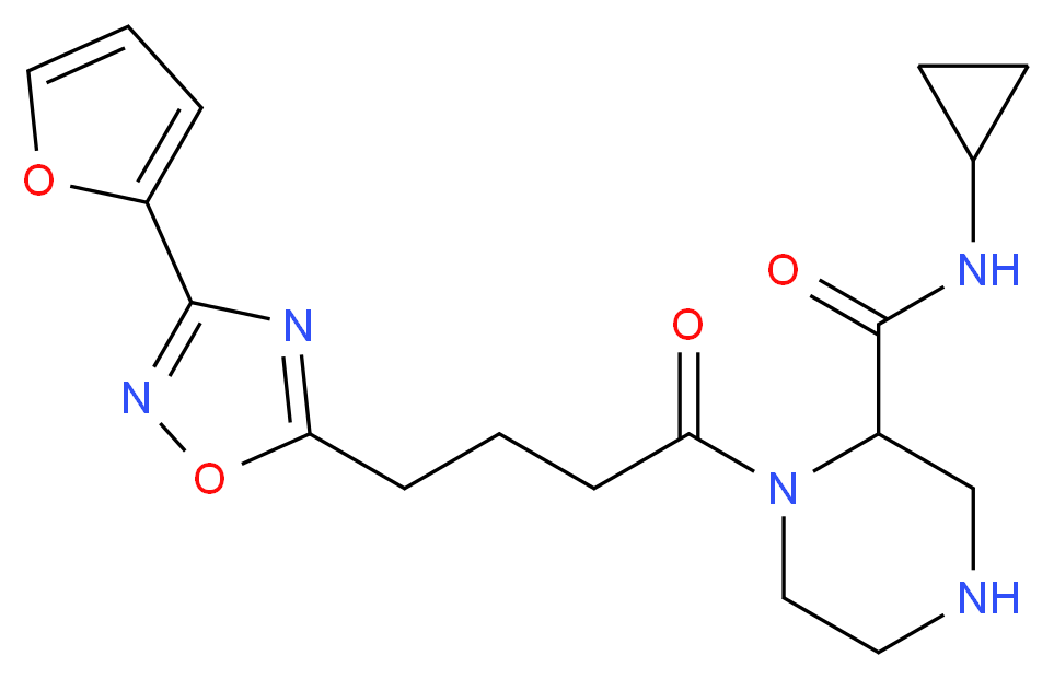 N-cyclopropyl-1-{4-[3-(2-furyl)-1,2,4-oxadiazol-5-yl]butanoyl}-2-piperazinecarboxamide_Molecular_structure_CAS_)