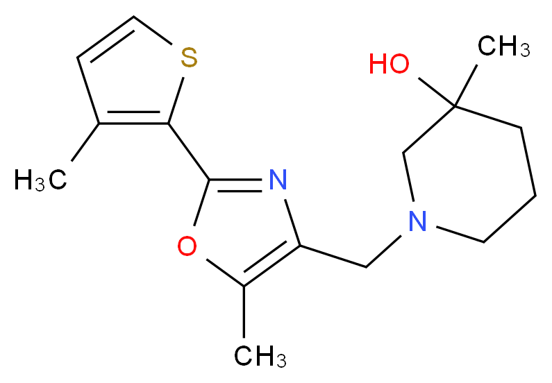 3-methyl-1-{[5-methyl-2-(3-methyl-2-thienyl)-1,3-oxazol-4-yl]methyl}piperidin-3-ol_Molecular_structure_CAS_)