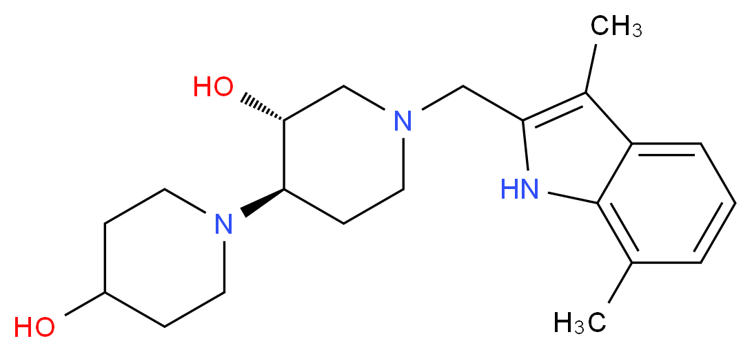(3'R*,4'R*)-1'-[(3,7-dimethyl-1H-indol-2-yl)methyl]-1,4'-bipiperidine-3',4-diol_Molecular_structure_CAS_)