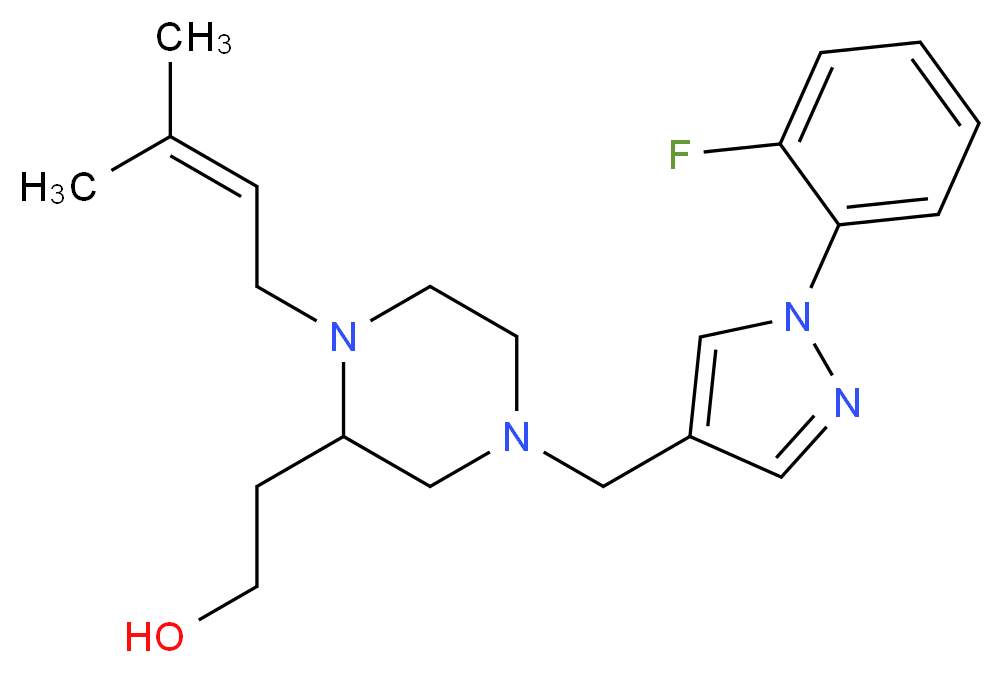 2-[4-{[1-(2-fluorophenyl)-1H-pyrazol-4-yl]methyl}-1-(3-methyl-2-buten-1-yl)-2-piperazinyl]ethanol_Molecular_structure_CAS_)