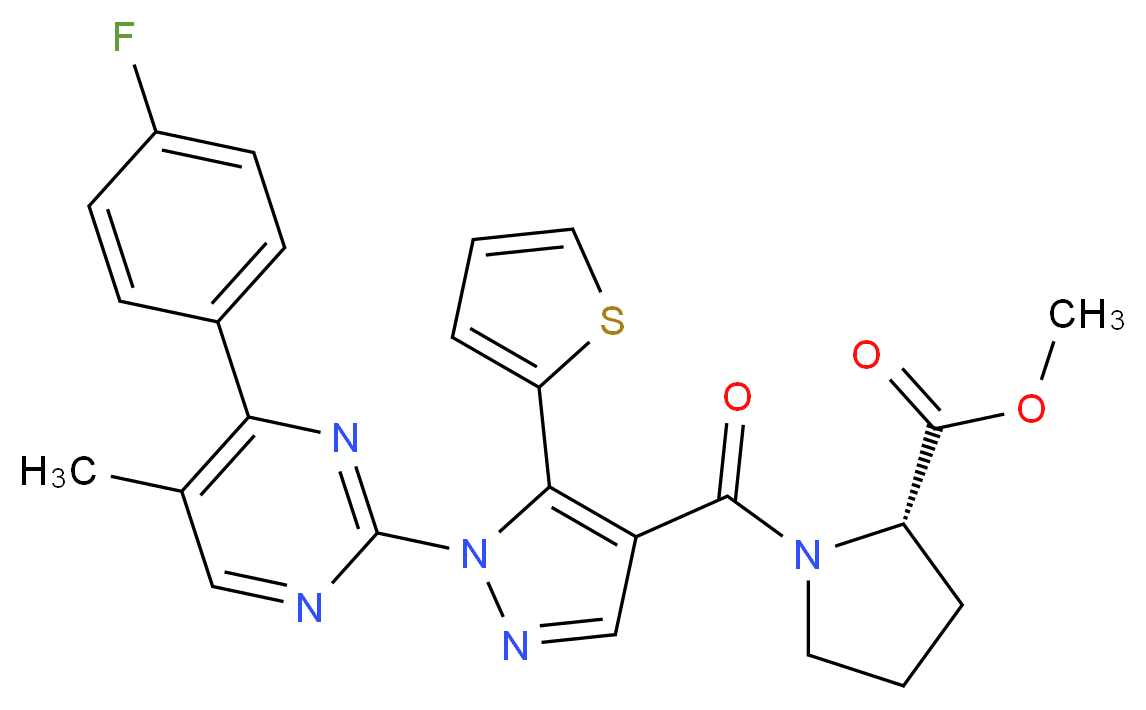 methyl 1-{[1-[4-(4-fluorophenyl)-5-methyl-2-pyrimidinyl]-5-(2-thienyl)-1H-pyrazol-4-yl]carbonyl}-L-prolinate_Molecular_structure_CAS_)