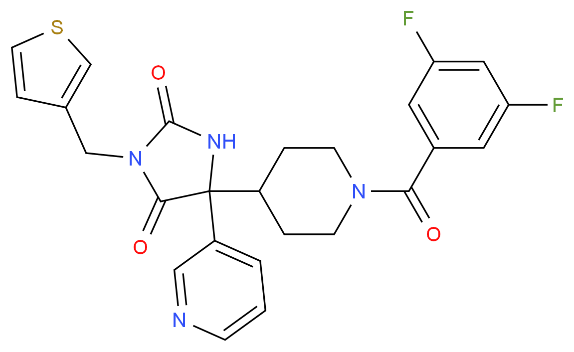 5-[1-(3,5-difluorobenzoyl)-4-piperidinyl]-5-(3-pyridinyl)-3-(3-thienylmethyl)-2,4-imidazolidinedione_Molecular_structure_CAS_)